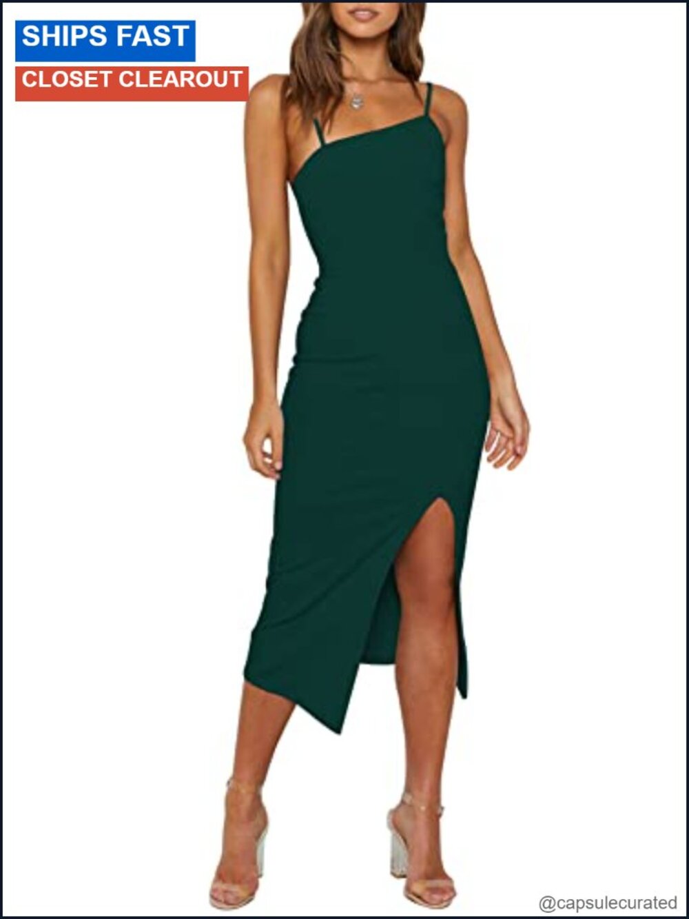 OWIN Women's Spaghetti Strap Bodycon Midi Wedding Guest Dress